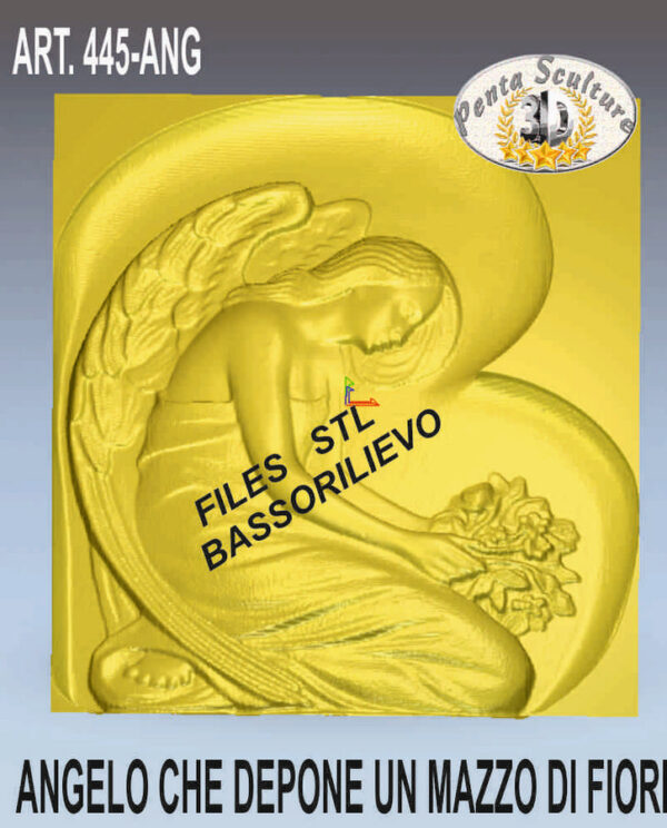 Angelo che depone un mazzo di fiori files STL per CNC pantografi art. 445-ANG - immagine 2