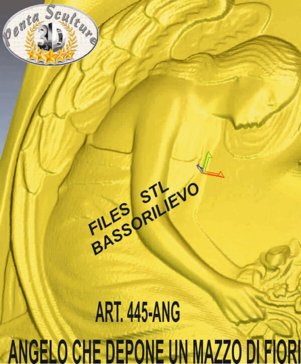 Angelo che depone un mazzo di fiori files STL per CNC pantografi art. 445-ANG - immagine 3