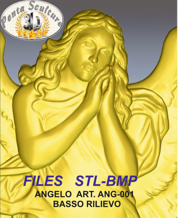 Angelo alzato con mani giunte files STL per CNC pantografi art. ANG-001 - immagine 3