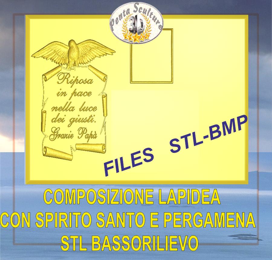 Composizione_lapidea_con_Spirito_Santo_e_pergamena_STL_bassorilievo_per_CNC_pantografi