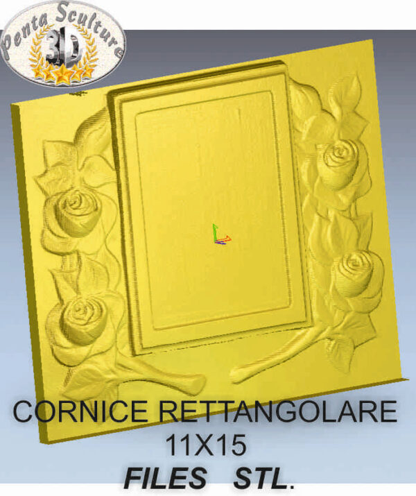 Cornice rettangolare 11X15 con rose laterali files STL per CNC pantografi art C01 - immagine 2