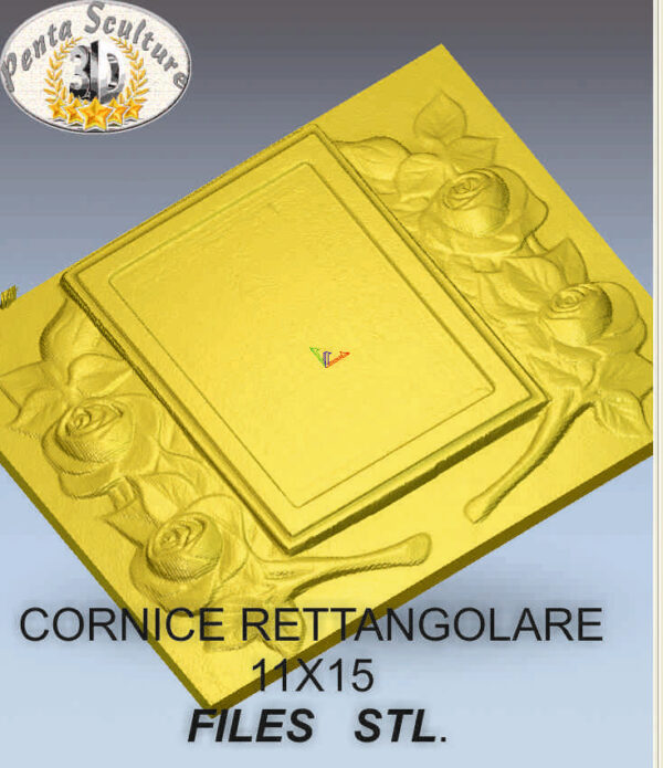 Cornice rettangolare 11X15 con rose laterali files STL per CNC pantografi art C01 - immagine 3
