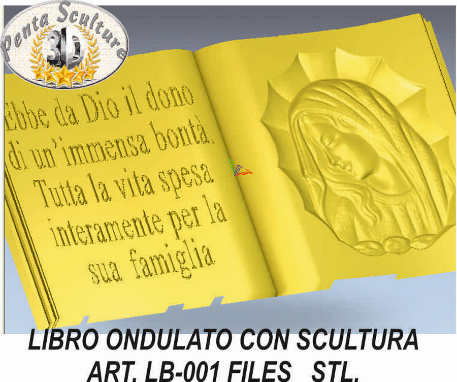 Libro ondulato con scultura STL bassorilievo per CNC pantografi art. LB-001 - immagine 2