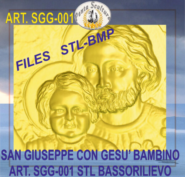 San Giuseppe con Gesù bambino STL bassorilievo per CNC pantografi art. SGG-001 - immagine 2