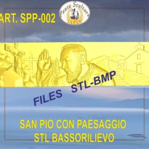 San Pio con paesaggio STL bassorilievo per CNC pantografi art. SPP-02