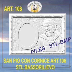 San Pio con cornice STL bassorilievo per CNC pantografi art.106