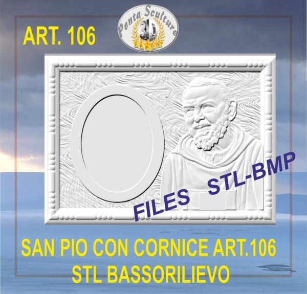 san_pio_con_cornice_STL_bassorilievo_per_CNC_pantografi_art.106