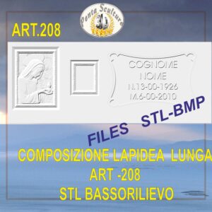 Composizione lapidea lunga STL bassorilievo per CNC pantografi art.208