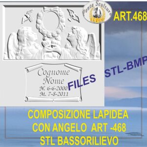 Composizione lapidea con Angelo STL bassorilievo per CNC pantografi art.468