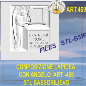 Composizione lapidea con Angelo STL bassorilievo per CNC pantografi art.469