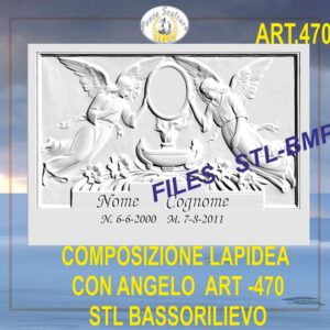 Composizione lapidea con Angelo STL bassorilievo per CNC pantografi art.470