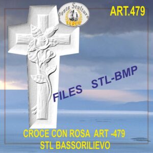 Croce con rosa STL bassorilievo per CNC pantografi art.479