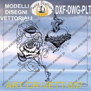Rosa con cuore file vettoriale modello crs 007 eps dwg dxf plt